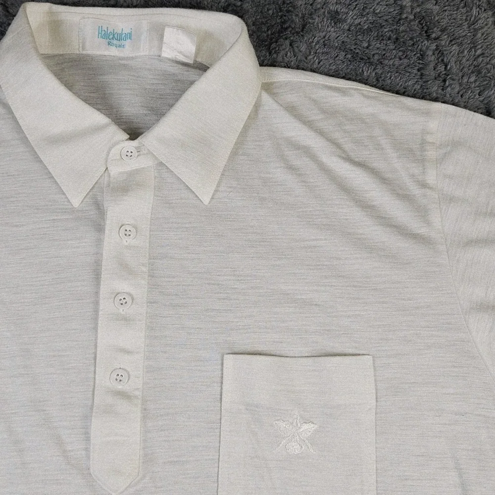 Hawaiian Resort Polo Shirt Mens XL Linen Blend Lightweight Minimalist Halekulani